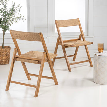 Kiawah Coastal Modern Wood Woven Seagrass Folding Chair - JONATHAN Y